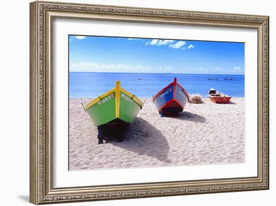 Boats Stored on a Caribbean Beach, Puerto Rico-George Oze-Framed Photographic Print