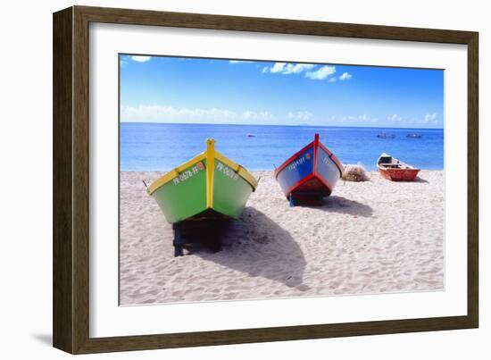 Boats Stored on a Caribbean Beach, Puerto Rico-George Oze-Framed Photographic Print
