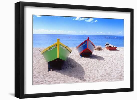 Boats Stored on a Caribbean Beach, Puerto Rico-George Oze-Framed Photographic Print