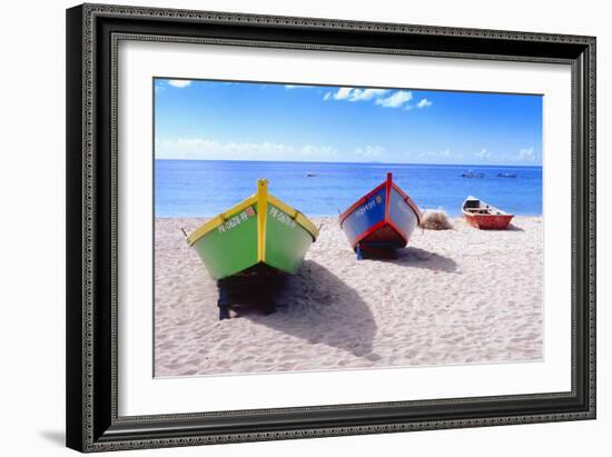 Boats Stored on a Caribbean Beach, Puerto Rico-George Oze-Framed Photographic Print