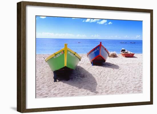 Boats Stored on a Caribbean Beach, Puerto Rico-George Oze-Framed Photographic Print