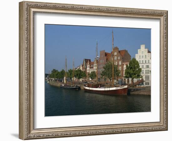 Boats with Tall Masts on the Waterfront of Lubeck City in Schleswig Holstein, Germany, Europe-Gavin Hellier-Framed Photographic Print