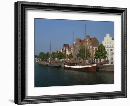 Boats with Tall Masts on the Waterfront of Lubeck City in Schleswig Holstein, Germany, Europe-Gavin Hellier-Framed Photographic Print