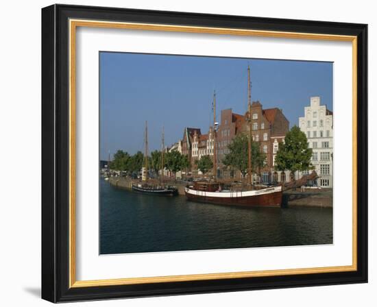 Boats with Tall Masts on the Waterfront of Lubeck City in Schleswig Holstein, Germany, Europe-Gavin Hellier-Framed Photographic Print