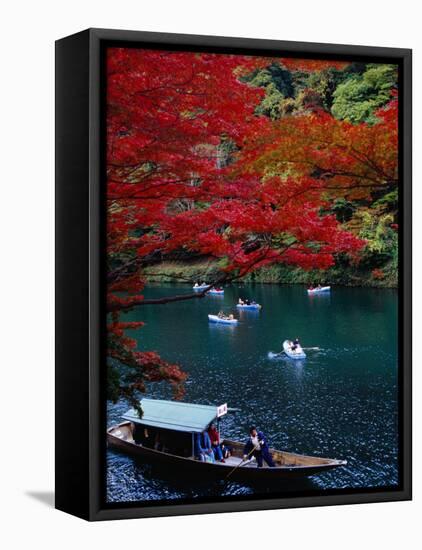 Boats with Tourists Showing Arashiyama's Autumn Colours, Kyoto, Japan-Frank Carter-Framed Premier Image Canvas