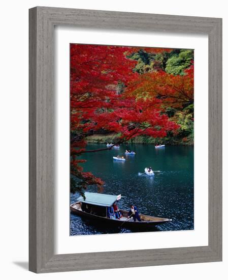 Boats with Tourists Showing Arashiyama's Autumn Colours, Kyoto, Japan-Frank Carter-Framed Photographic Print