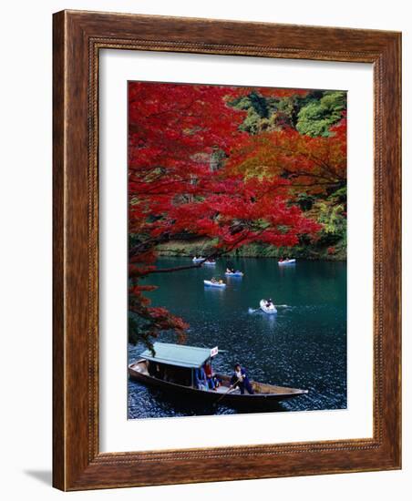 Boats with Tourists Showing Arashiyama's Autumn Colours, Kyoto, Japan-Frank Carter-Framed Photographic Print