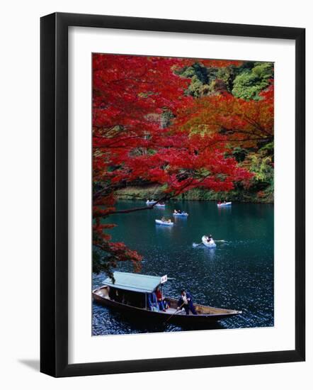 Boats with Tourists Showing Arashiyama's Autumn Colours, Kyoto, Japan-Frank Carter-Framed Photographic Print