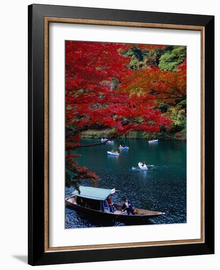 Boats with Tourists Showing Arashiyama's Autumn Colours, Kyoto, Japan-Frank Carter-Framed Photographic Print