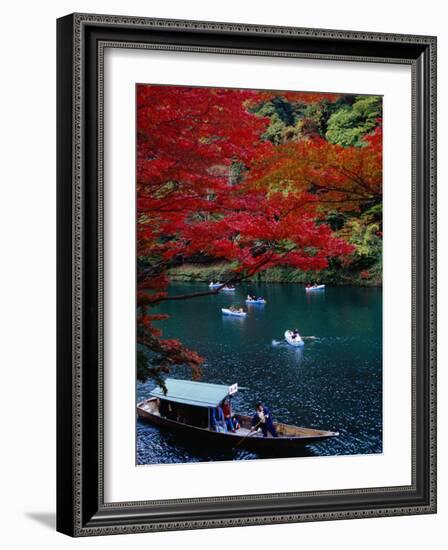 Boats with Tourists Showing Arashiyama's Autumn Colours, Kyoto, Japan-Frank Carter-Framed Photographic Print