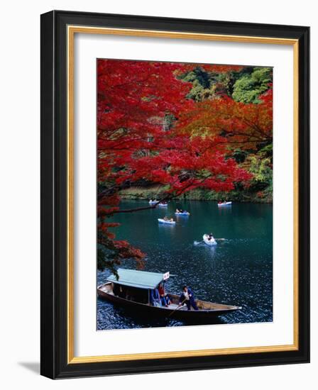 Boats with Tourists Showing Arashiyama's Autumn Colours, Kyoto, Japan-Frank Carter-Framed Photographic Print