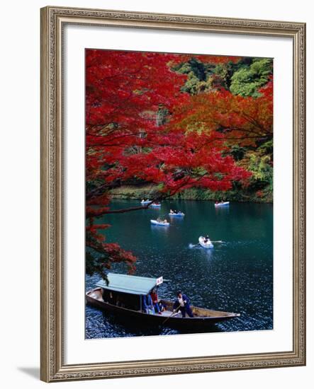 Boats with Tourists Showing Arashiyama's Autumn Colours, Kyoto, Japan-Frank Carter-Framed Photographic Print