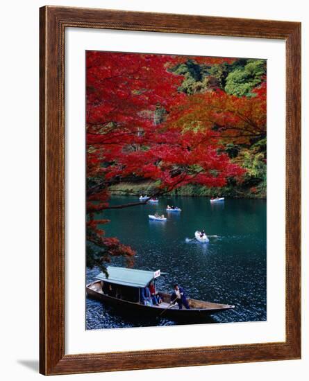 Boats with Tourists Showing Arashiyama's Autumn Colours, Kyoto, Japan-Frank Carter-Framed Photographic Print