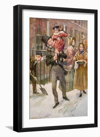 Bob Cratchit and Tiny Tim, Illustration for 'Character Sketches from Dickens' Compiled by B.W.…-Harold Copping-Framed Giclee Print