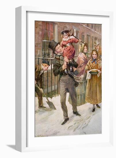 Bob Cratchit and Tiny Tim, Illustration for 'Character Sketches from Dickens' Compiled by B.W.…-Harold Copping-Framed Giclee Print