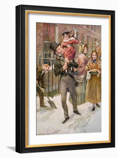 Bob Cratchit and Tiny Tim, Illustration for 'Character Sketches from Dickens' Compiled by B.W.…-Harold Copping-Framed Giclee Print