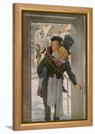 Bob Cratchit with "Tiny Tim" His Crippled Youngest Son-Jessie Willcox-Smith-Framed Premier Image Canvas