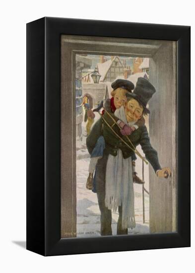 Bob Cratchit with "Tiny Tim" His Crippled Youngest Son-Jessie Willcox-Smith-Framed Premier Image Canvas