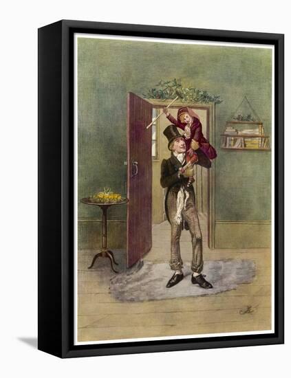 Bob Cratchit with "Tiny Tim" His Crippled Youngest Son-Frederick Barnard-Framed Stretched Canvas