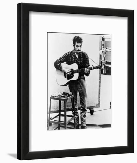 Bob Dylan Playing Guitar and Harmonica into Microphone. 1965-null-Framed Art Print