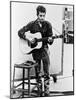 Bob Dylan Playing Guitar and Harmonica into Microphone. 1965-null-Mounted Art Print