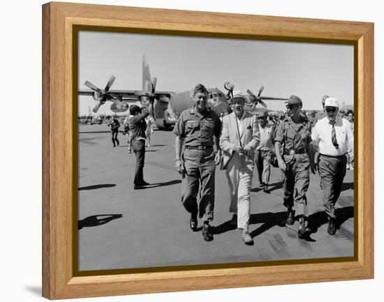 Bob Hope, Walks with Generals at Pleiku Air Base, South Vietnam, Dec. 19, 1966-null-Framed Stretched Canvas