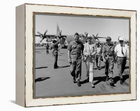 Bob Hope, Walks with Generals at Pleiku Air Base, South Vietnam, Dec. 19, 1966-null-Framed Stretched Canvas