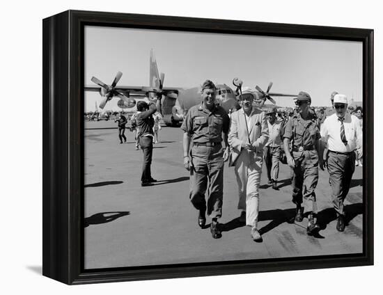 Bob Hope, Walks with Generals at Pleiku Air Base, South Vietnam, Dec. 19, 1966-null-Framed Stretched Canvas