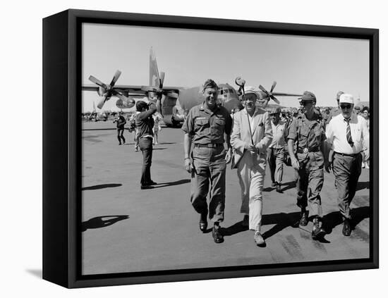 Bob Hope, Walks with Generals at Pleiku Air Base, South Vietnam, Dec. 19, 1966-null-Framed Stretched Canvas