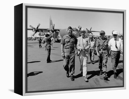 Bob Hope, Walks with Generals at Pleiku Air Base, South Vietnam, Dec. 19, 1966-null-Framed Stretched Canvas