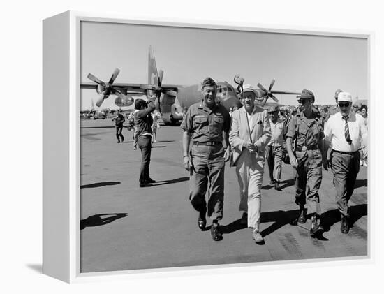 Bob Hope, Walks with Generals at Pleiku Air Base, South Vietnam, Dec. 19, 1966-null-Framed Stretched Canvas