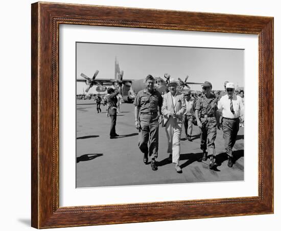 Bob Hope, Walks with Generals at Pleiku Air Base, South Vietnam, Dec. 19, 1966-null-Framed Photo