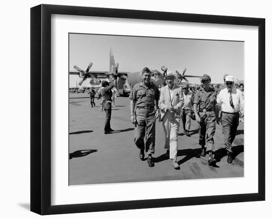 Bob Hope, Walks with Generals at Pleiku Air Base, South Vietnam, Dec. 19, 1966-null-Framed Photo