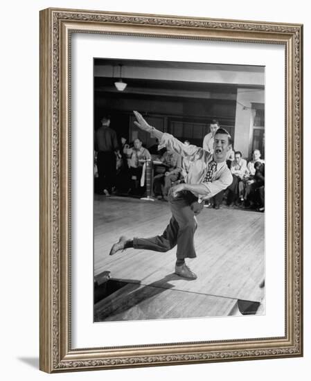 Bob Jones Bowling with a Cigar Hanging Out of His Mouth-Ralph Morse-Framed Photographic Print