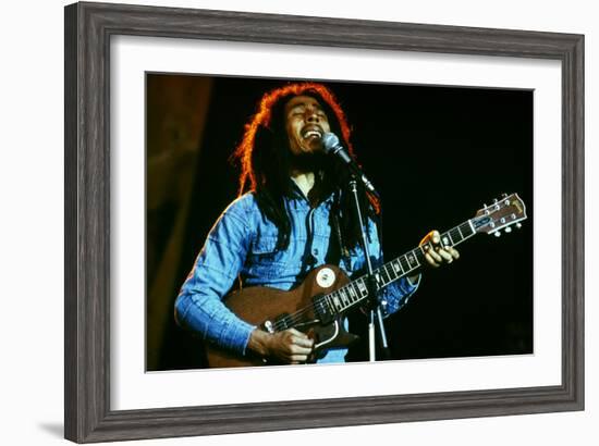 Bob Marley on Stage at Roxy Los Angeles May 26, 1976-null-Framed Photo