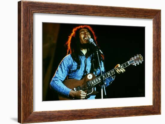 Bob Marley on Stage at Roxy Los Angeles May 26, 1976-null-Framed Photo