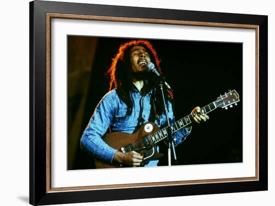 Bob Marley on Stage at Roxy Los Angeles May 26, 1976-null-Framed Photo