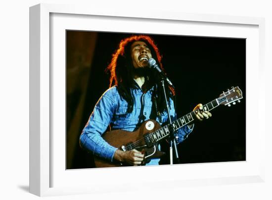 Bob Marley on Stage at Roxy Los Angeles May 26, 1976-null-Framed Photo