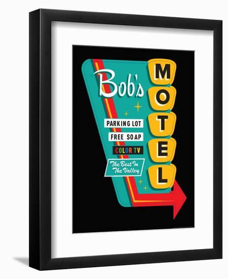 Bob's Motel in Black-JJ Brando-Framed Art Print