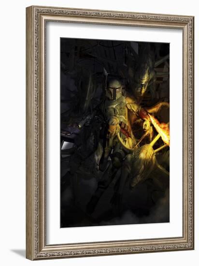 Boba Fett Fighting Off Aliens-Stocktrek Images-Framed Art Print