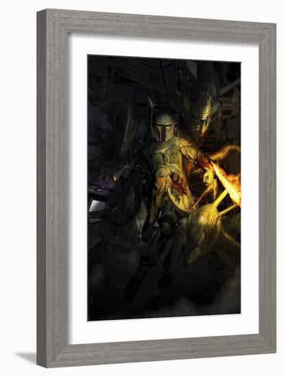 Boba Fett Fighting Off Aliens-Stocktrek Images-Framed Art Print