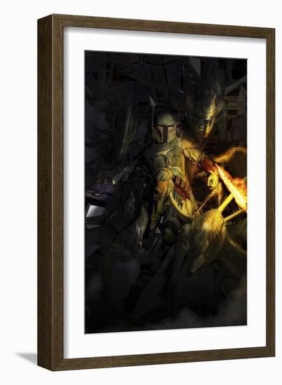 Boba Fett Fighting Off Aliens-Stocktrek Images-Framed Art Print