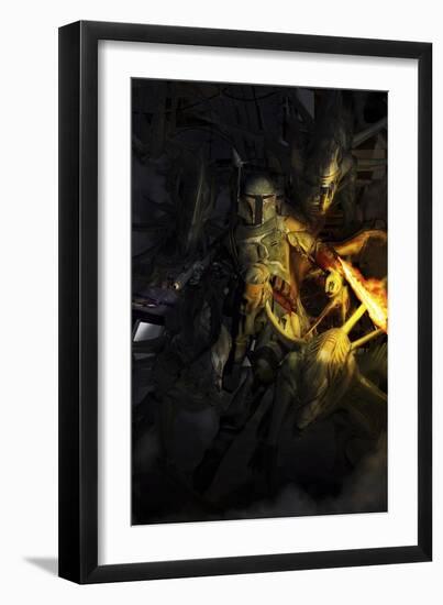 Boba Fett Fighting Off Aliens-Stocktrek Images-Framed Art Print