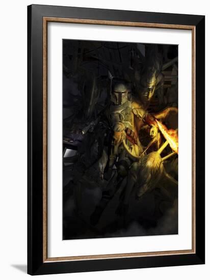 Boba Fett Fighting Off Aliens-Stocktrek Images-Framed Art Print