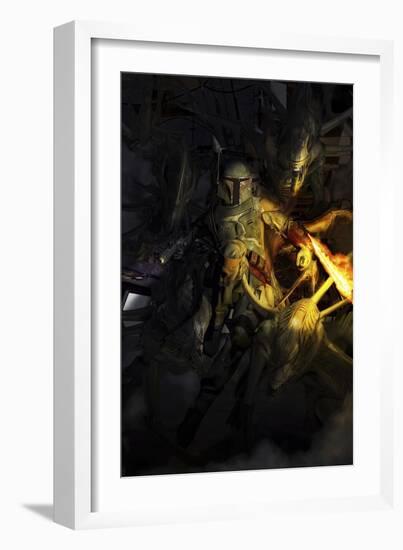 Boba Fett Fighting Off Aliens-Stocktrek Images-Framed Art Print