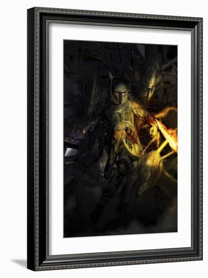 Boba Fett Fighting Off Aliens-Stocktrek Images-Framed Art Print