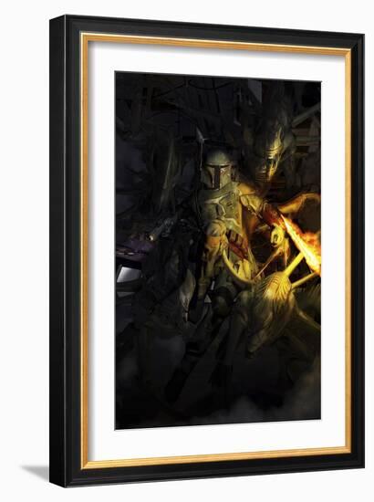 Boba Fett Fighting Off Aliens-Stocktrek Images-Framed Art Print