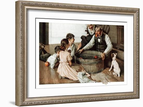 Bobbing for Apples (or Grandfather Bobbing for Apples with his Grandkids)-Norman Rockwell-Framed Giclee Print