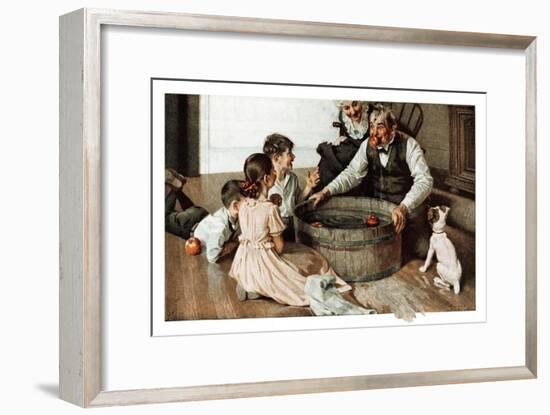 Bobbing for Apples (or Grandfather Bobbing for Apples with his Grandkids)-Norman Rockwell-Framed Giclee Print