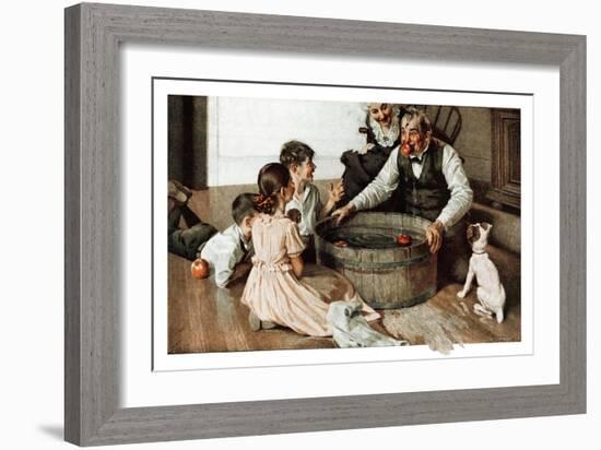 Bobbing for Apples (or Grandfather Bobbing for Apples with his Grandkids)-Norman Rockwell-Framed Giclee Print